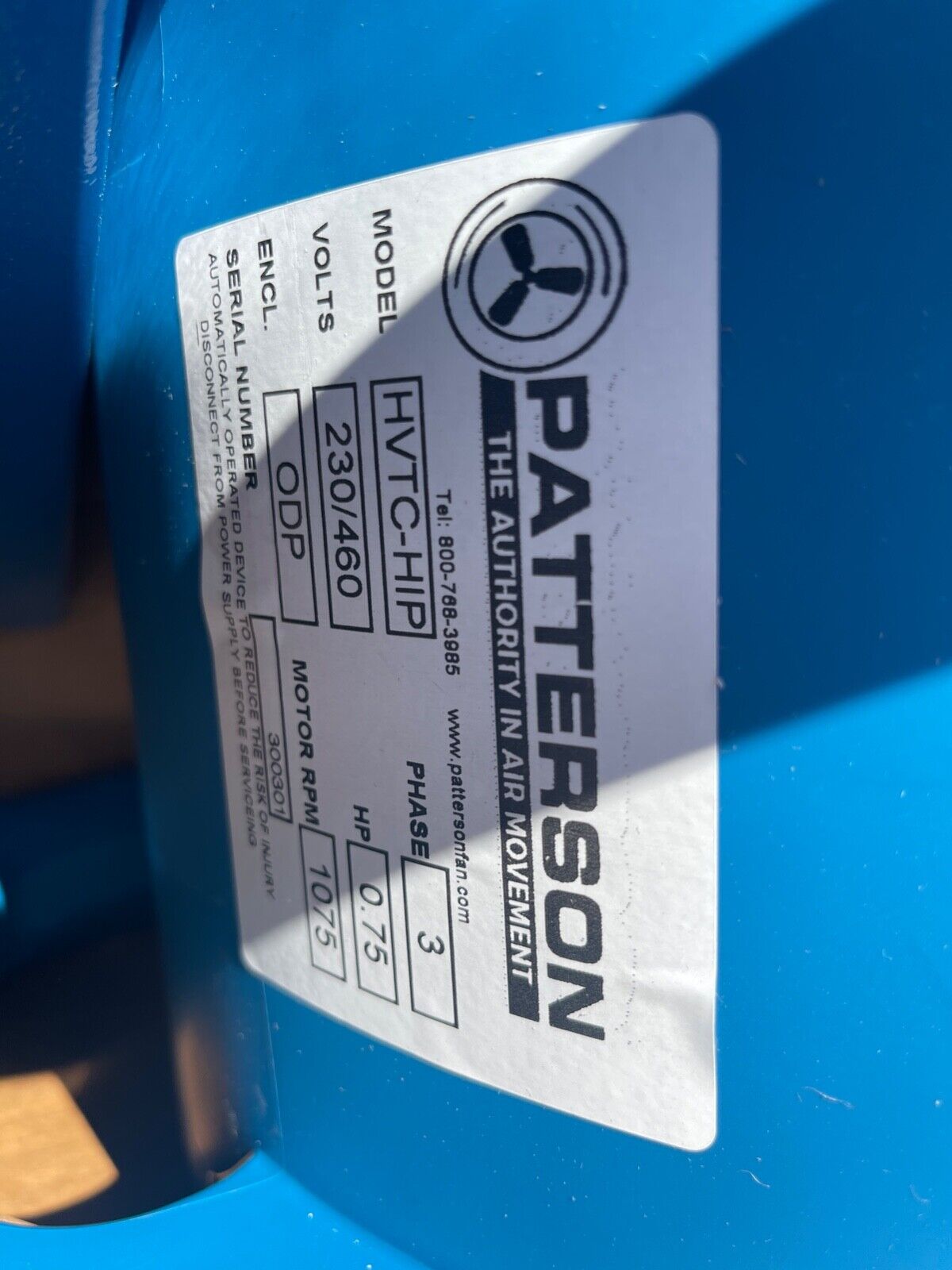 Patterson HTVC Loading Dock Cooler Fan 3 PH w/ Swing Arm