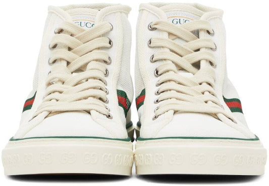 GUCCI White Mesh 'Gucci Tennis 1977' High-Top Sneakers EU Size 38.5