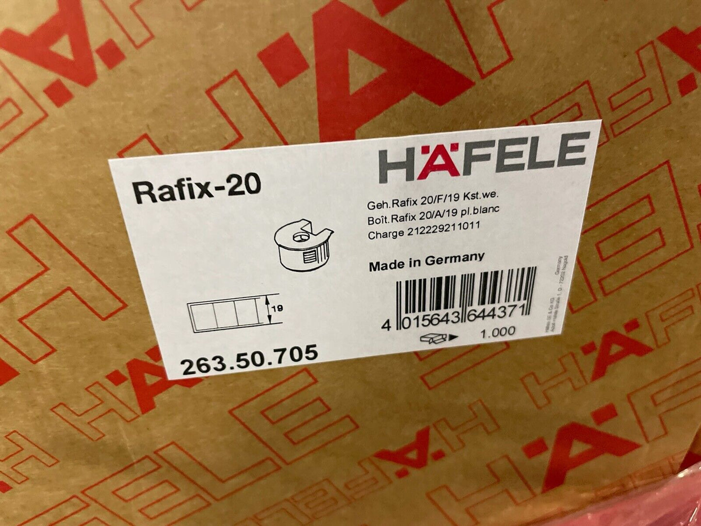 Hafele Rafix 20 SE Flush, without Ridge white 19mm Hafele Part# 263.50.705