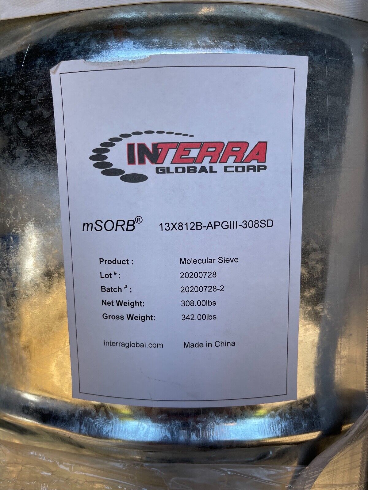 Interra mSORB® Molecular Sieve Beads 13x812B-APGIII-308SD 308LBS