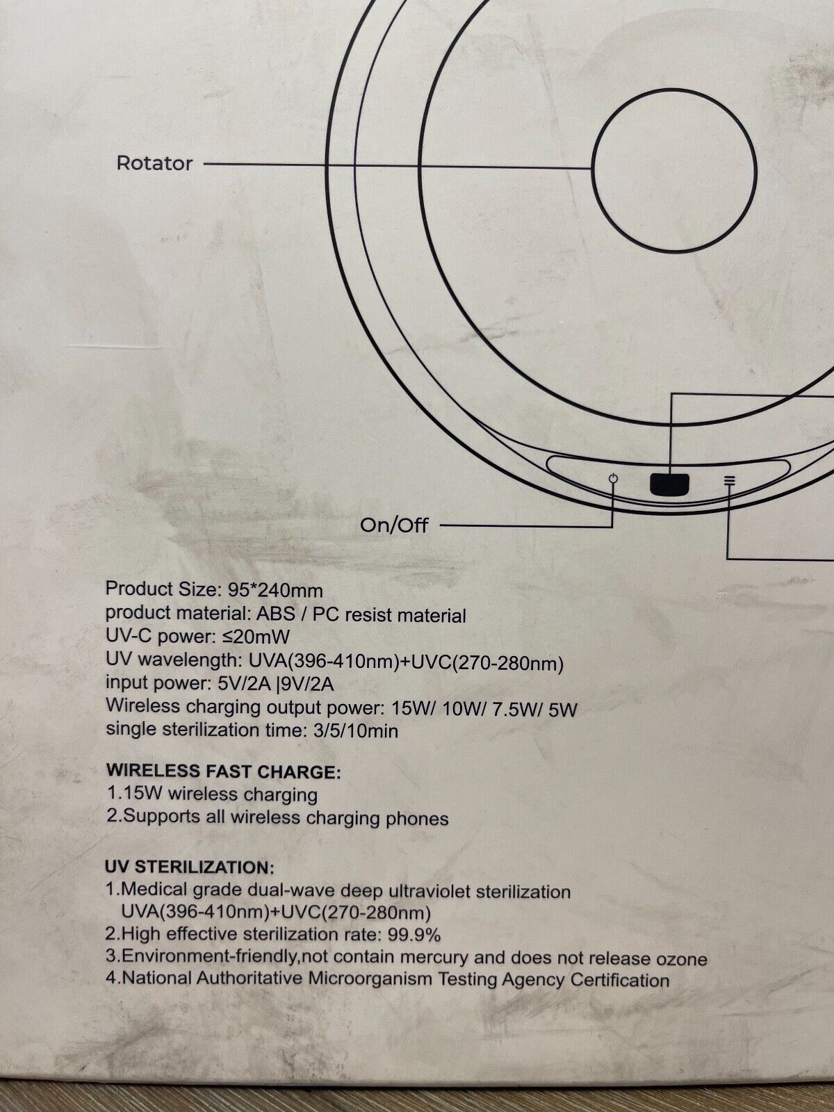 Edelorn UV 360° Rotating UV-C Wireless Charger Sterilizer