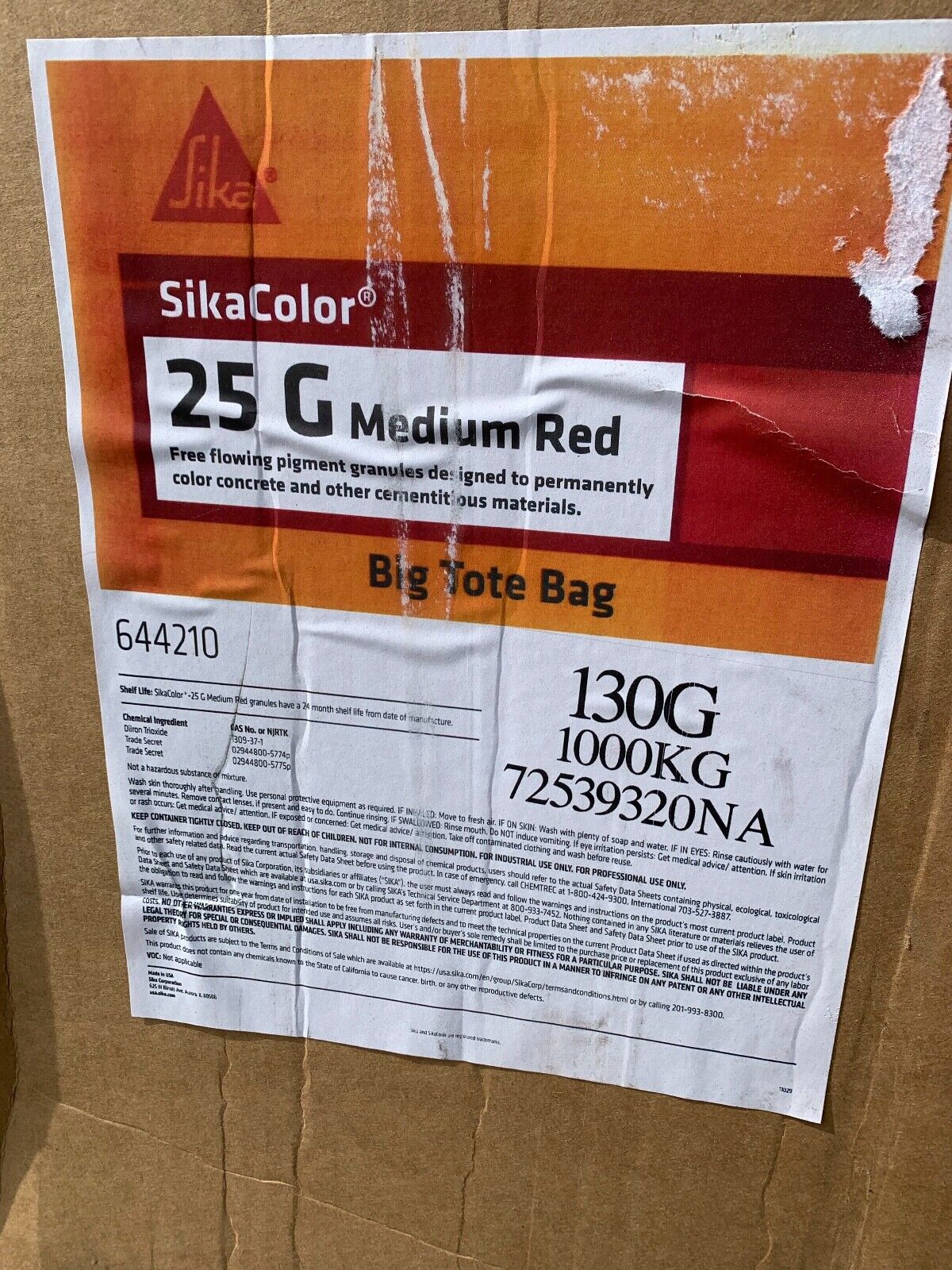 SikaColor-25 G Medium Red 2250LBS Tote Concrete Color Pigment