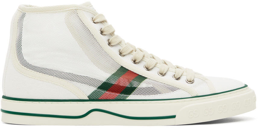 GUCCI White Mesh 'Gucci Tennis 1977' High-Top Sneakers EU Size 38.5