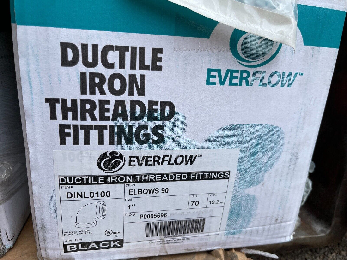 1" Everflow threaded iron fittings elbows 90 Pack of 5