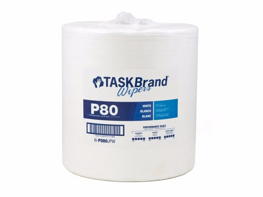 TaskBrand P80 Premium Series Hydrospun Wiper, White, 12"x13", 475/Roll, Poly - N