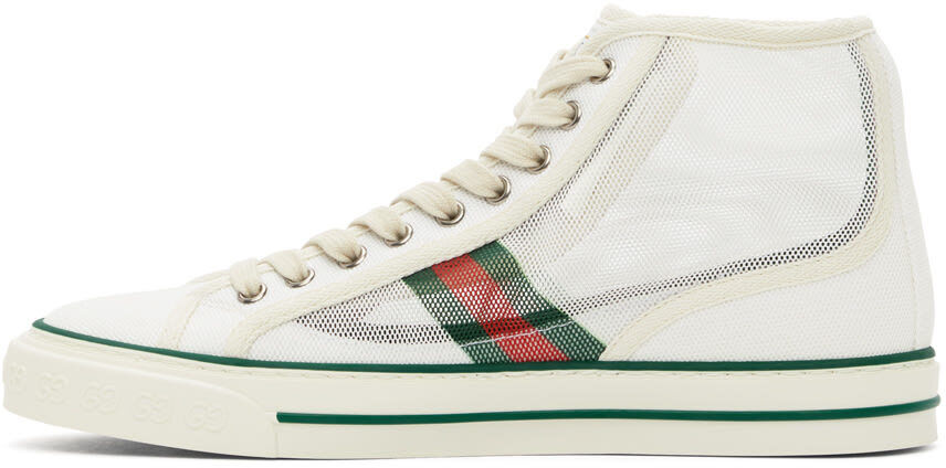 GUCCI White Mesh 'Gucci Tennis 1977' High-Top Sneakers EU Size 38.5