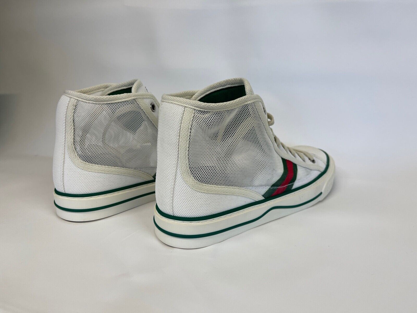 GUCCI White Mesh 'Gucci Tennis 1977' High-Top Sneakers EU Size 38.5