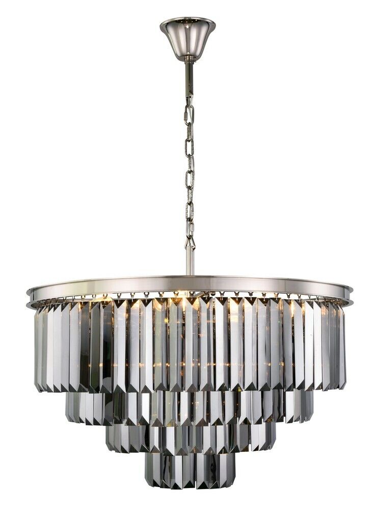 Sydney 32" Polished nickel 17 Light Chandelier With Silver Shade Royal Cut Cryst