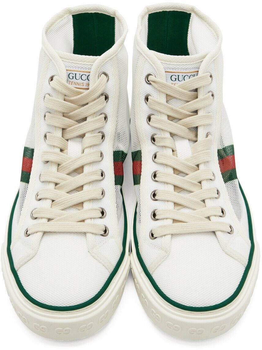 GUCCI White Mesh 'Gucci Tennis 1977' High-Top Sneakers EU Size 38.5