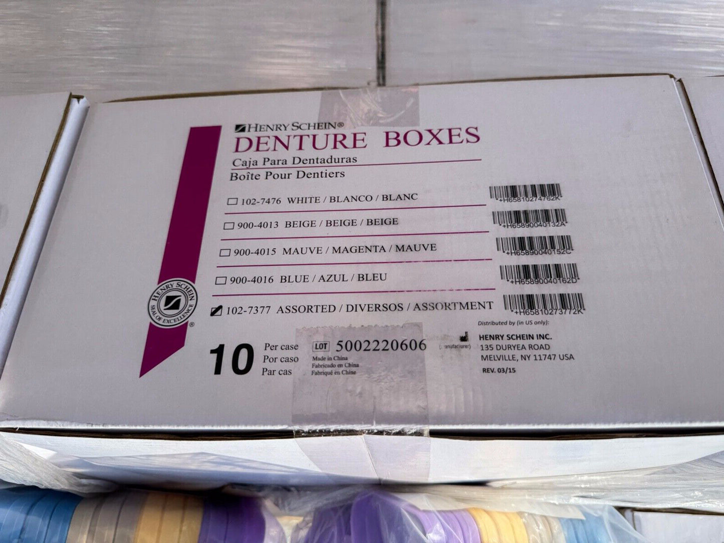 Henry Schein Denture Box 102-7377 Assorted Colors 120 Pieces Set