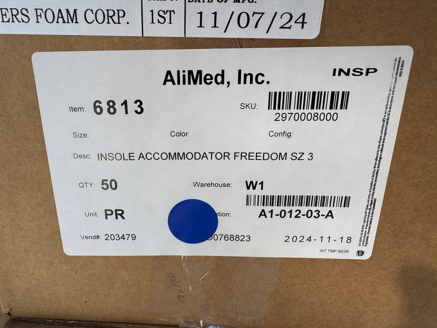 AliMed® FREEDOM® Accommodator™ Half Sole Orthotic Size 3 SKU # SKU:2970008000