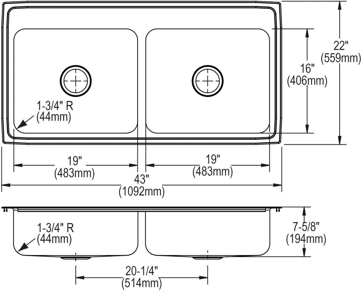 Elkay Elkay LR4322 Lustertone 43" Drop In Double Basin Stainless Steel Kitchen Sink