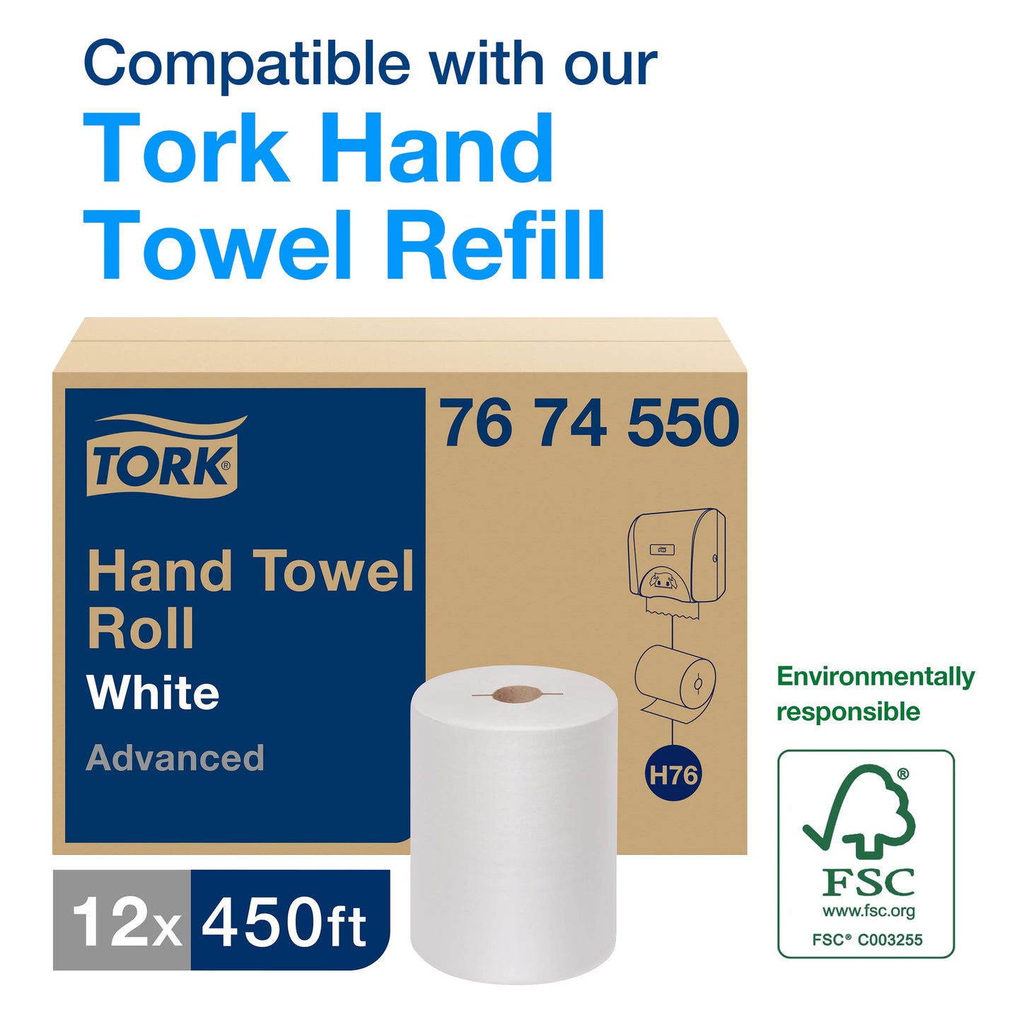 Tork Mini Mechanical Hand Towel Roll Dispenser, White, H76, Durable, Compact, One-at-Time dispensing, 774720