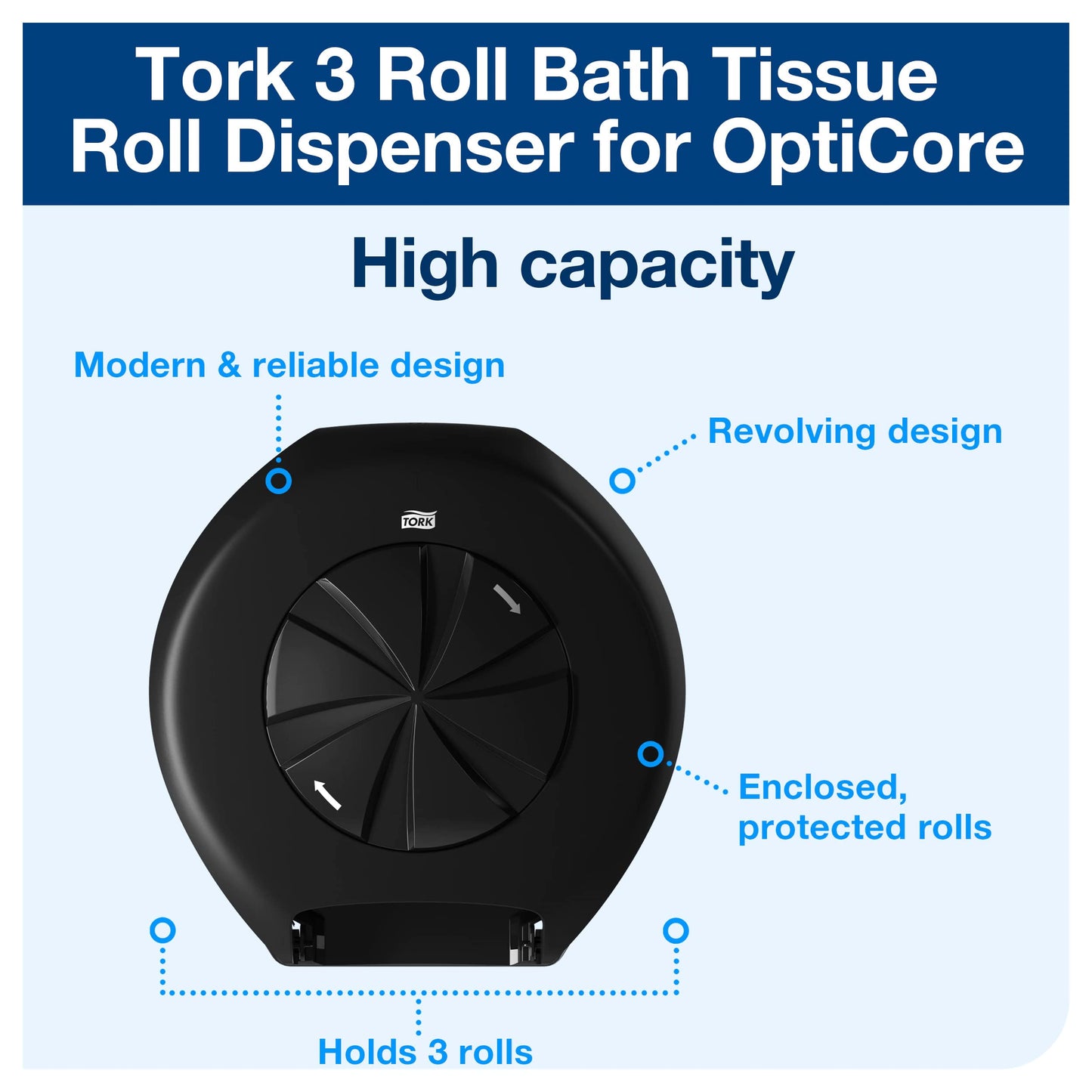 Tork 565728 Twin Bath Tissue Roll Dispenser for OptiCore, 8.81" Width x 11.06" Length x 7.18" Depth, Black (Case of 1 Dispenser) for use with Tork 106390, 162090, 161990, 112990