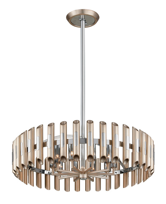 Arpeggio 10-Light LED Pendant - Antique Silver Leaf Finish With Polished Stainless Accents